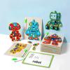 Wooden Multifunctional Robot Puzzle Drawing Board Through Rope Beaded Animal Fruit Traffic Matching Board Early Childhood