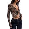 Primavera Estate Autunno Elegante da Donna Rete Trasparente Stampa Leopardo Nodo Frontale Manica Lunga