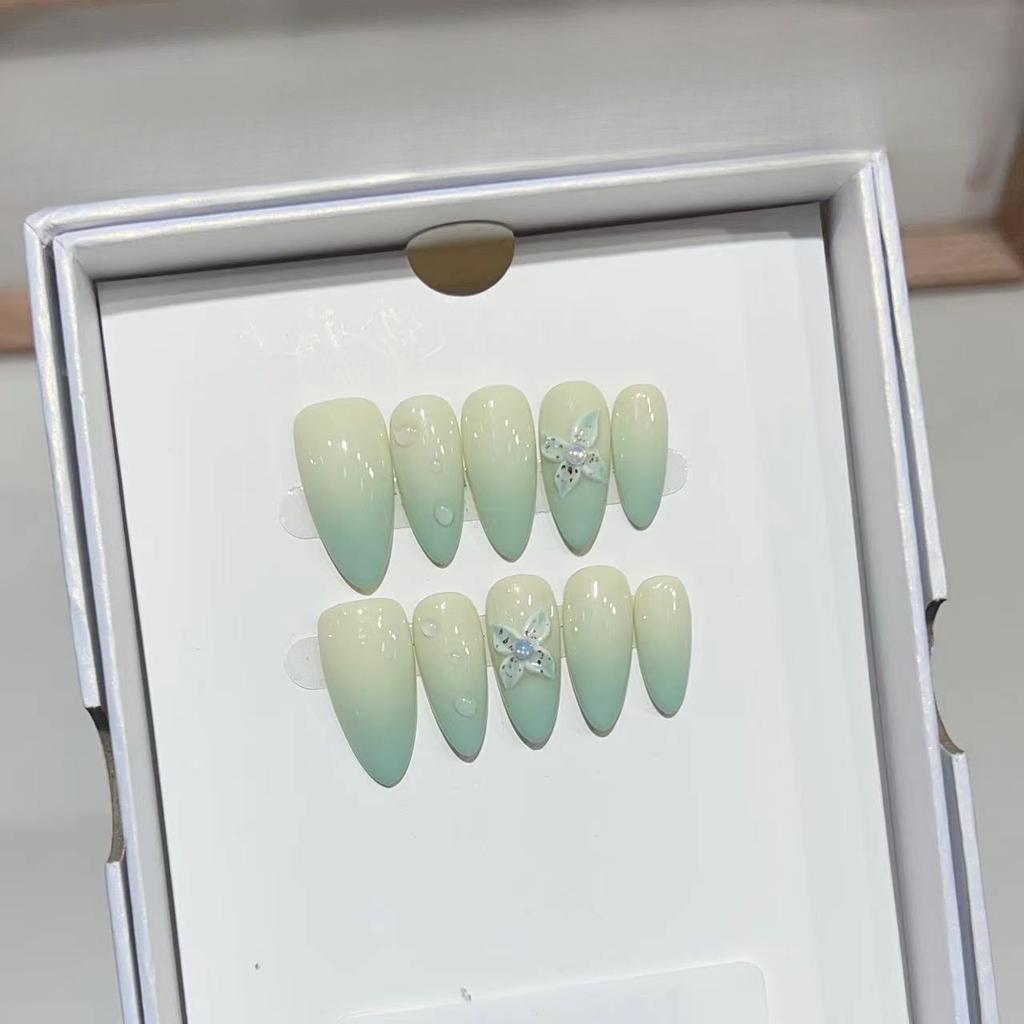 Almond Armor Wearing Armor Handmade Temperament High-end Carved Manicure Removable Fake Nail French Gradient