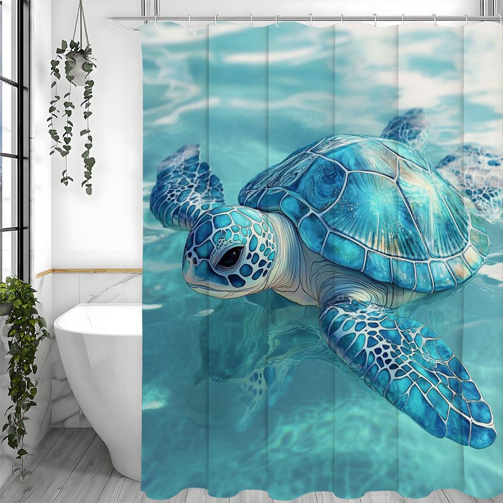 

Relaxed Blue Sea Turtle Shower Curtain Washable Dirt-Resistant Shower Head Waterproof Polyester Bath Curtain For Home Decor W60H190(CM)-1 Pcs
