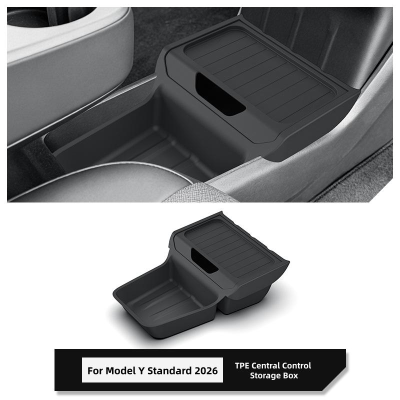 Central Control Storage Box For Tesla Model Y Standard RWD 2026 TPE Center Armrest Storage Box Organizer Trays Car Accessories