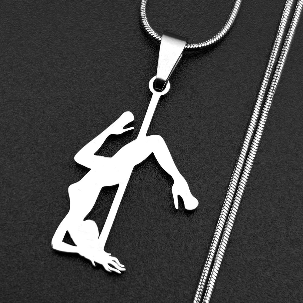 Catena Figure Pole Dance per Ragazze Donne Uomini Acciaio Inossidabile Colore Oro Arte Musicale Trendy Sportivo Ciondolo Collana Gioielli Regali
