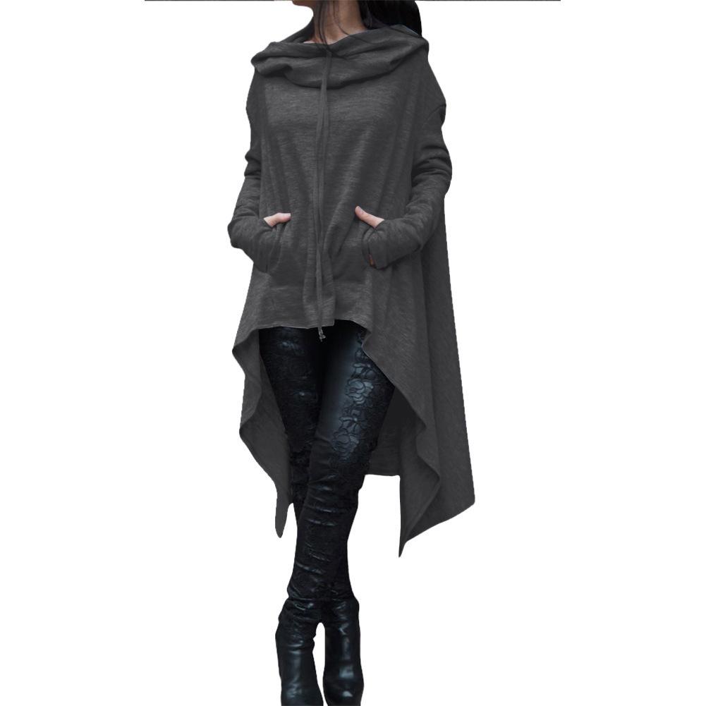 2018 Autumn/Winter European American Solid Color Long Hooded Sweatshirt