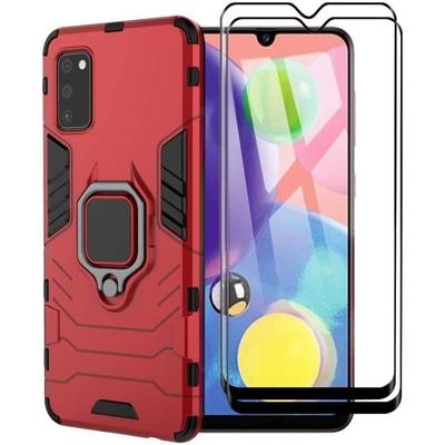 Case for Samsung Galaxy A41 New Rugged Ring Stand [Works with Magnetic Car Mount] Cover Case, Red +