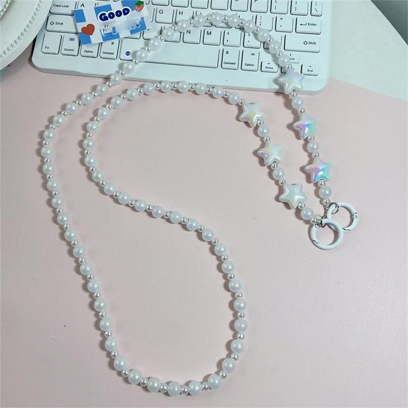 Korea Laser Star Cute Bead Oblique Span Chain Phone Bracelet Strap Charm Chain Knot Cellphone Lanyard Keychain Bag Long Lanyard