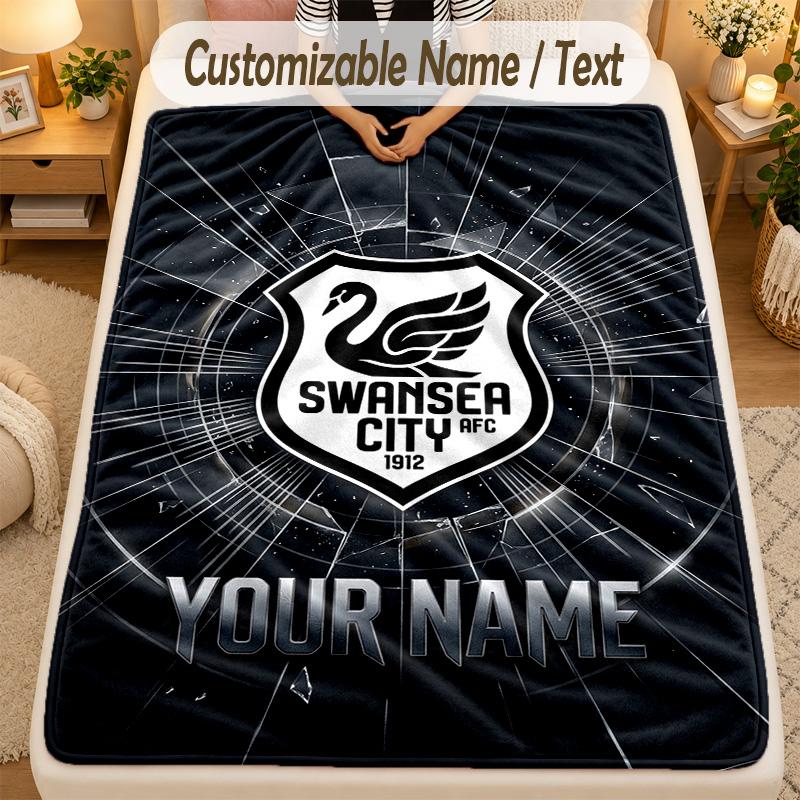 Flannel BlanketSwansea City FC Custom Name Text Personalized Soft Warm Throw Blanket Home Decor Gift