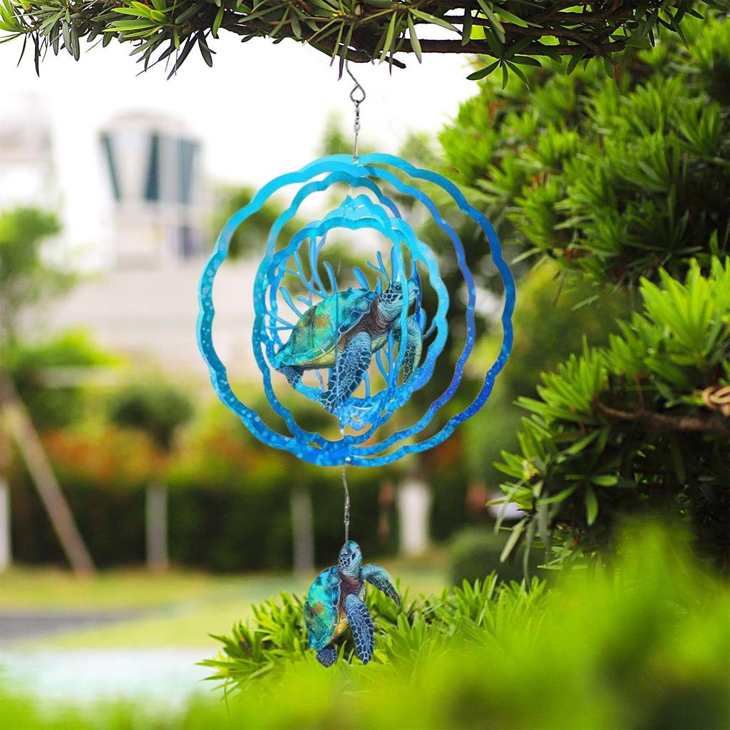 Metal Wind Spinners Hummingbird Turtle Wind Sculpture for Yard and Garden Rustic Hangable Metal Art Decor for Backyard Porch