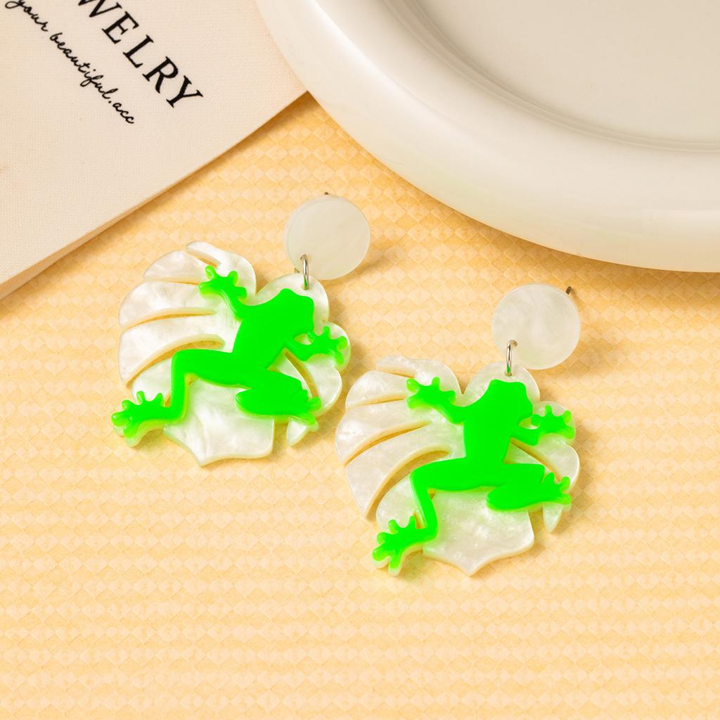 Creative Design Earrings Personality Fun Funny Frog Leaf Acrylic Fashion Earrings