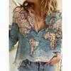2022 Autumn/Winter Women's Long Sleeve Map Print Shirt