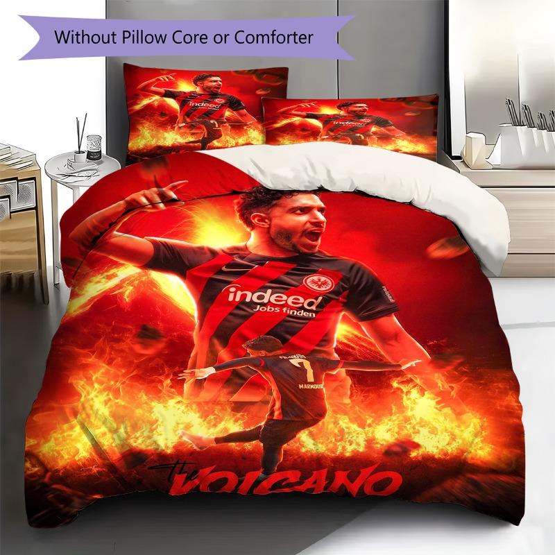 Volcano Football Player Flame Red Poster Print 3 Pieces Duvet Cover Set Soccer Star Bedding Bedroom Home Decor Without Pillow Core Comforter