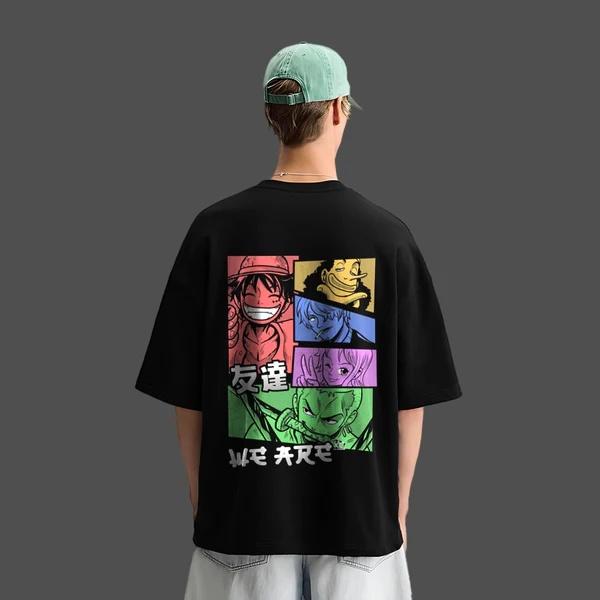 One Piece Anime Straw Hat Crew Oversized Cotton Tshirt Men and Women Breathable High Quality Y2K Short Sleeve Summer Tshirt