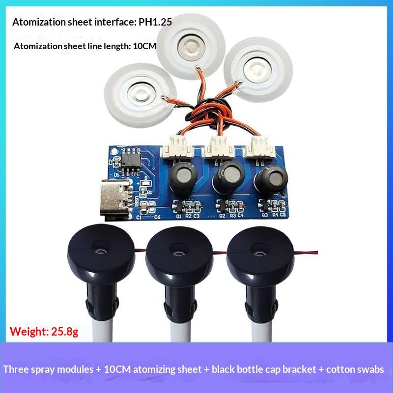1*Circuit Board DC 5V Single Module Three Spray Electrified Direct Spray No Switch Ultrasonic Atomizer Humidifier Module Type C