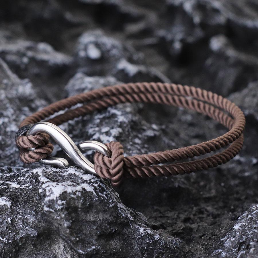 S Shape Fish Hook Double Layer Bracelet Men Women Handmade Milanese Rope Stainless Steel Hand Rope Beach Jewelry Accessories