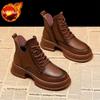 Round Toe Platform Lace-up Booties Leather Fleece-Lined Ankle Boots for Women Autumn Winter Trend 2025 Goth Woman Short Shoes