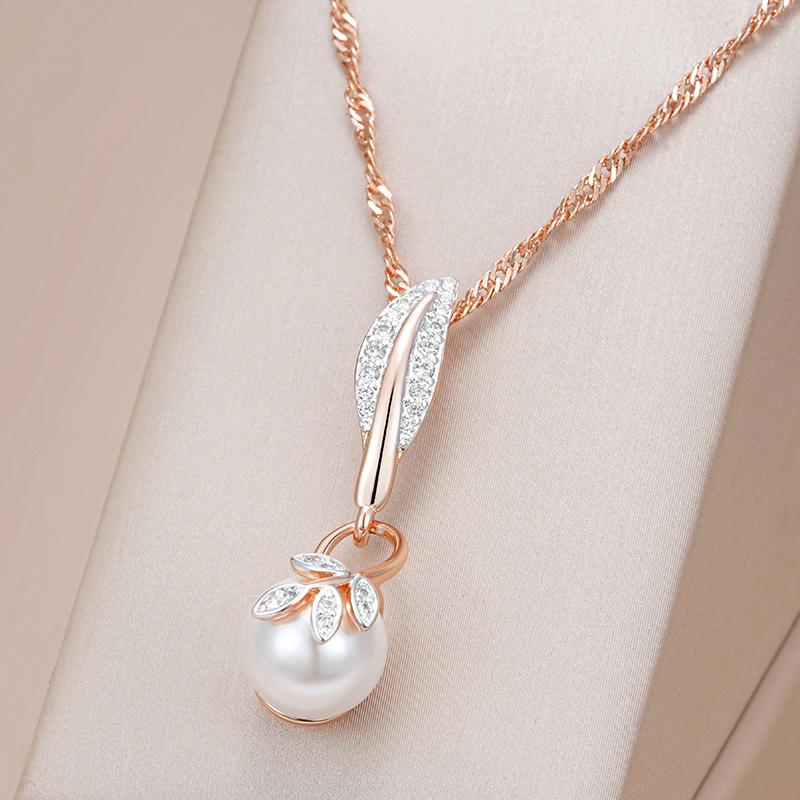 Crystal Flower Pearl Pendant Necklace For Women  Rose Gold  Color Mix Boho Ethnic Wedding  Jewelry Gift