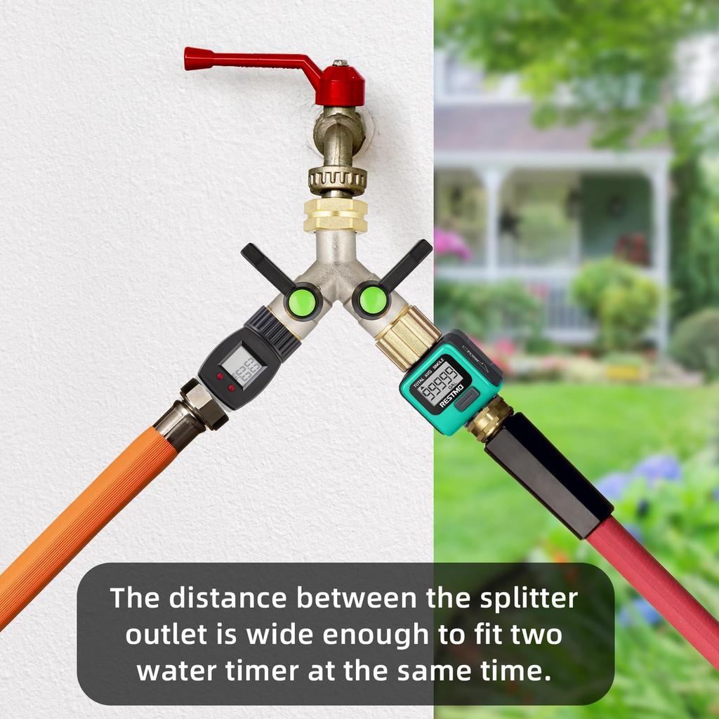 Garden Hose Splitter 2 Way: 3/4" GHT Heavy Duty Brass Y Valve - High Flow Dual Valve Control for Outdoor Faucet Irrigation