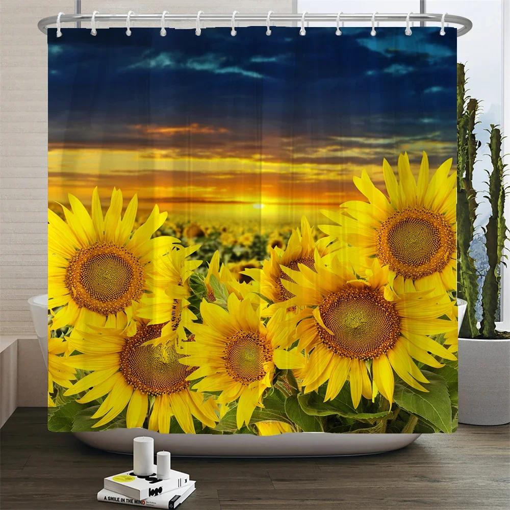 Floral Tulip Printing Flower Shower Curtain Waterproof Polyester Fabric Bathroom Curtain With Hooks 180x180cm Decorative Curtain