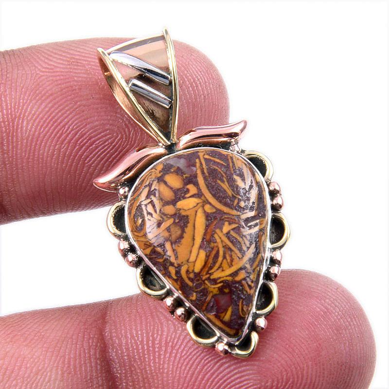 

Natural Maryam Jasper 925 Solid Sterling Silver Gift TwoTone Pendant 1.25 P2K40