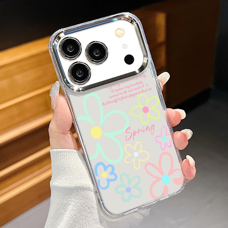 Romantic Rose Flower Pattern Case For iPhone 17 Pro Max iPhone 16 15 14 13 Pro Max 11 17e 16e Plating Lens Frame Clear Soft Silicone Back Cover