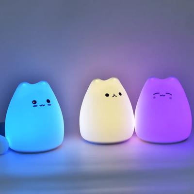 LED Night Light for Children Kids Soft Silicone Touch Sensor 7 Color Carton Cat Sleeping Lamp Home Bedroom Decoration Atmosphere Sensitive Light Gift
