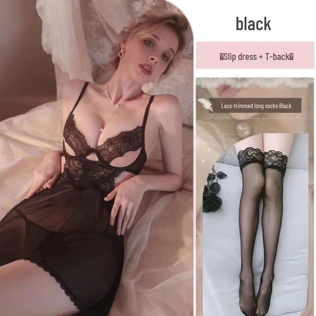 Elegant Lace Push-Up Sleep Dress: Enhances Small Chest