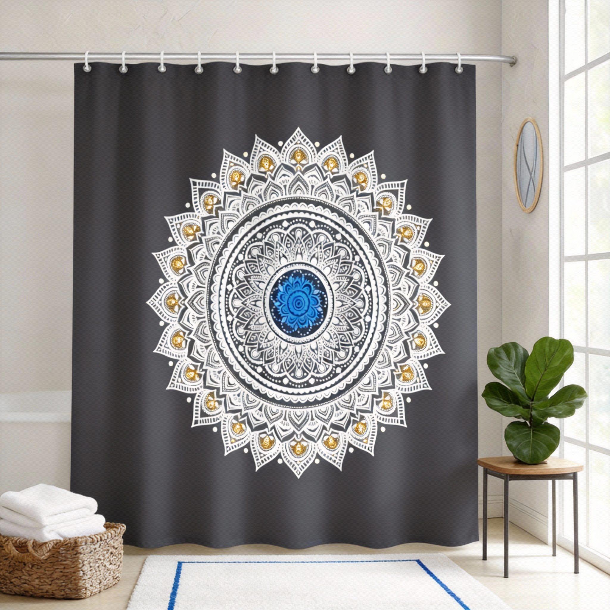 

Boho Mandala Shower Curtain 180X180Cm – Black & White Geometric Paisley, Calming Spiritual Bathroom Decor, 12 Hooks W60H190(CM)-1 Pcs
