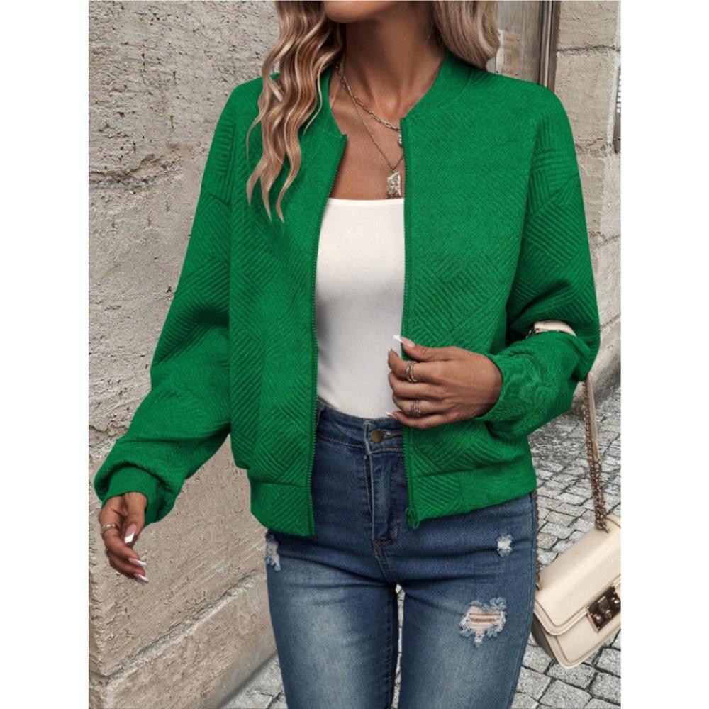 Spring and Autumn Women's New Fashion Checkered Zipper Round Neck Long Sleeve Coat for Women