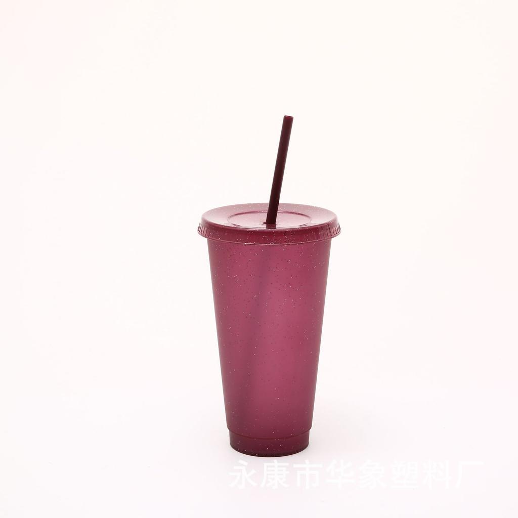 1 Stück 710ml Becher mit Deckel & Strohhalmen Wiederverwendbare Plastikbecher Eiskaffee Große Wasserflasche Party Kaltbecher Sommer Trinkgeschirr