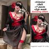 New Japanese Kimono Women Bathrobe Sexy Lingerie Phantom See Through Deep V Black Dress Binding Restraint Panties Set Costumes