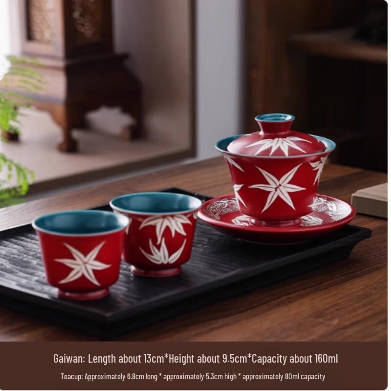 Hawthorn Red Retro Ceramic Gaiwan Tea Set