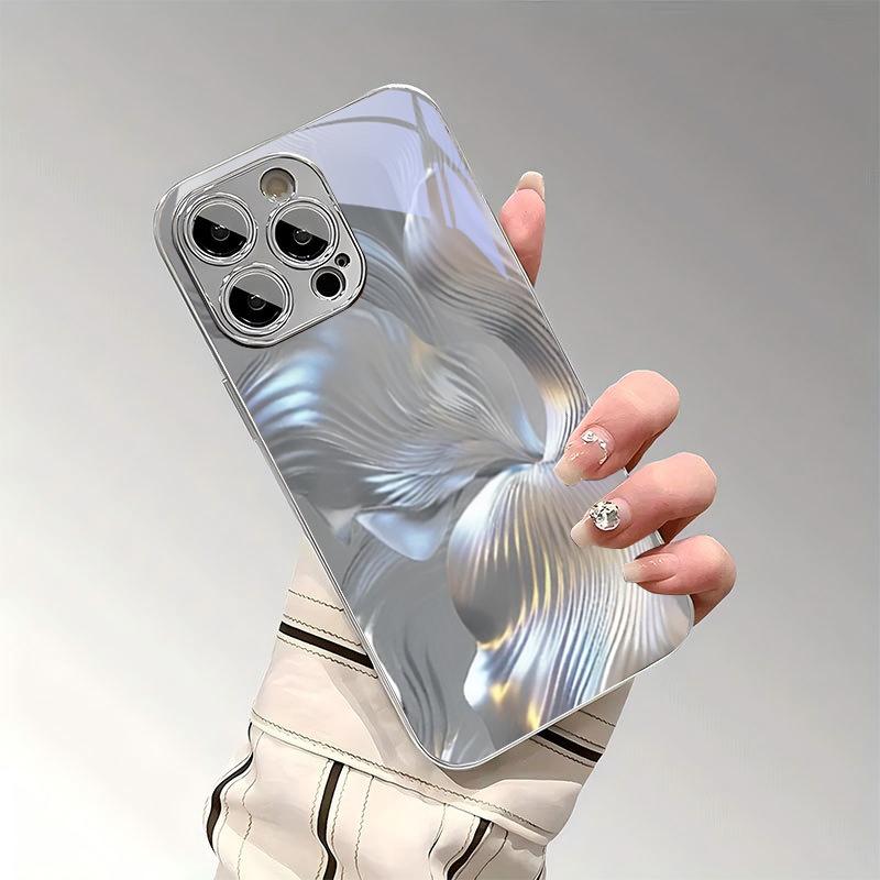 Metal Petal Electroplated Silver Phone Case For iPhone 18 17Air 17 16 15 14 13 12 11 Pro Max Plus 16E XR 7 8 X Glass Back Cover