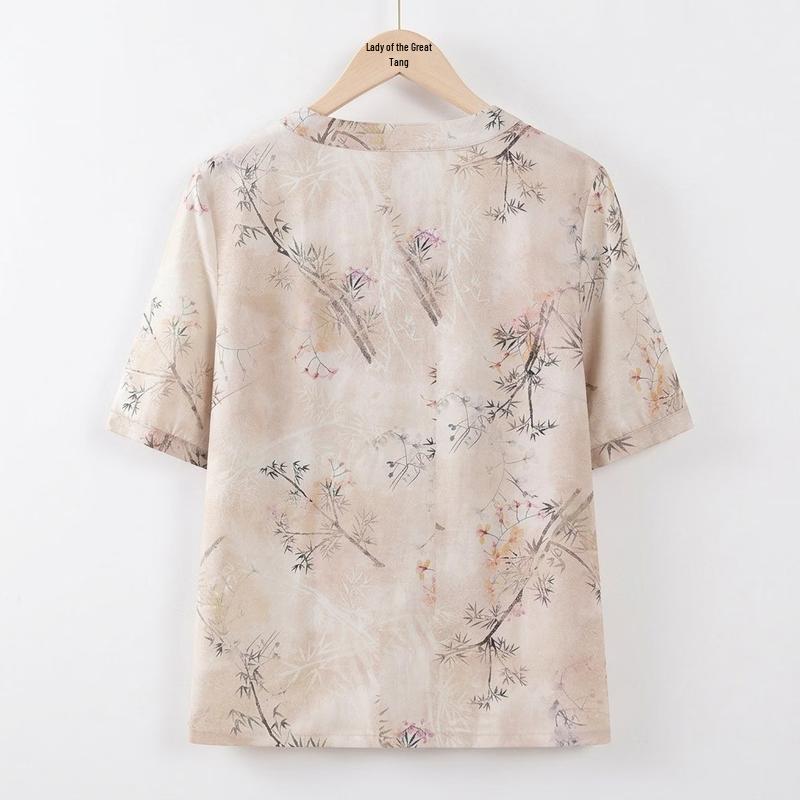 New Chinese Style Floral Short Sleeve Top