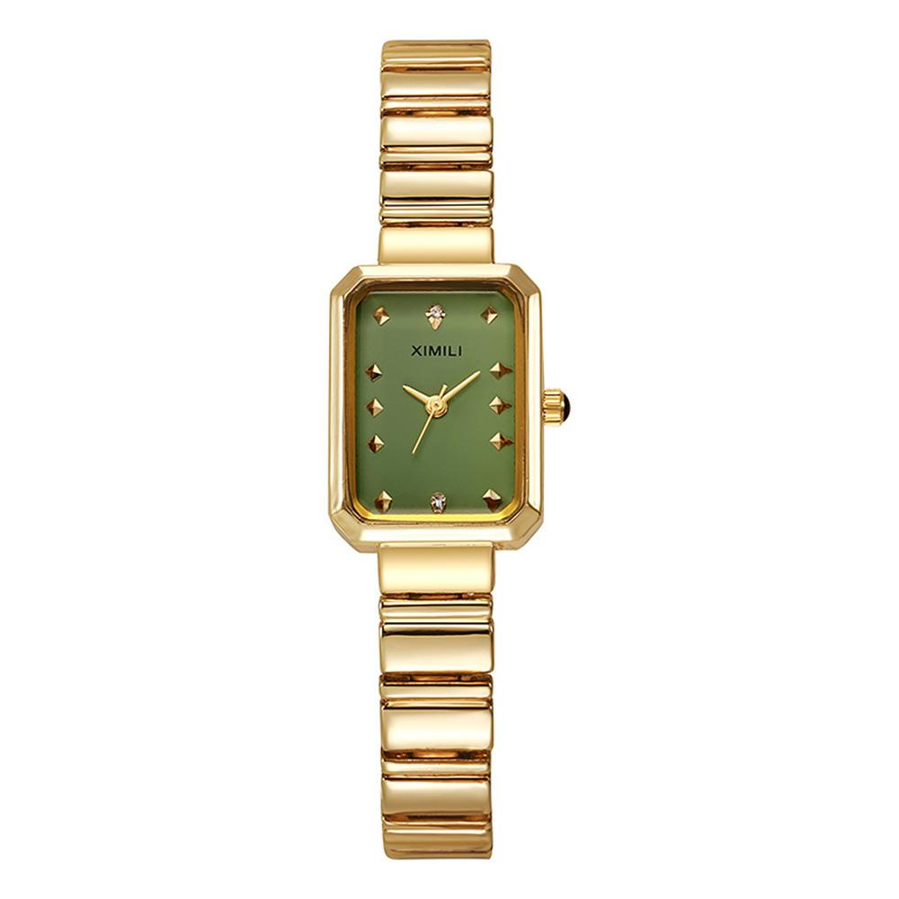 Women Gold Square Watch Fashion Simple Korean Version Female Student Stainless Steel Bracelet Quartz Wristwatches Clock Gift