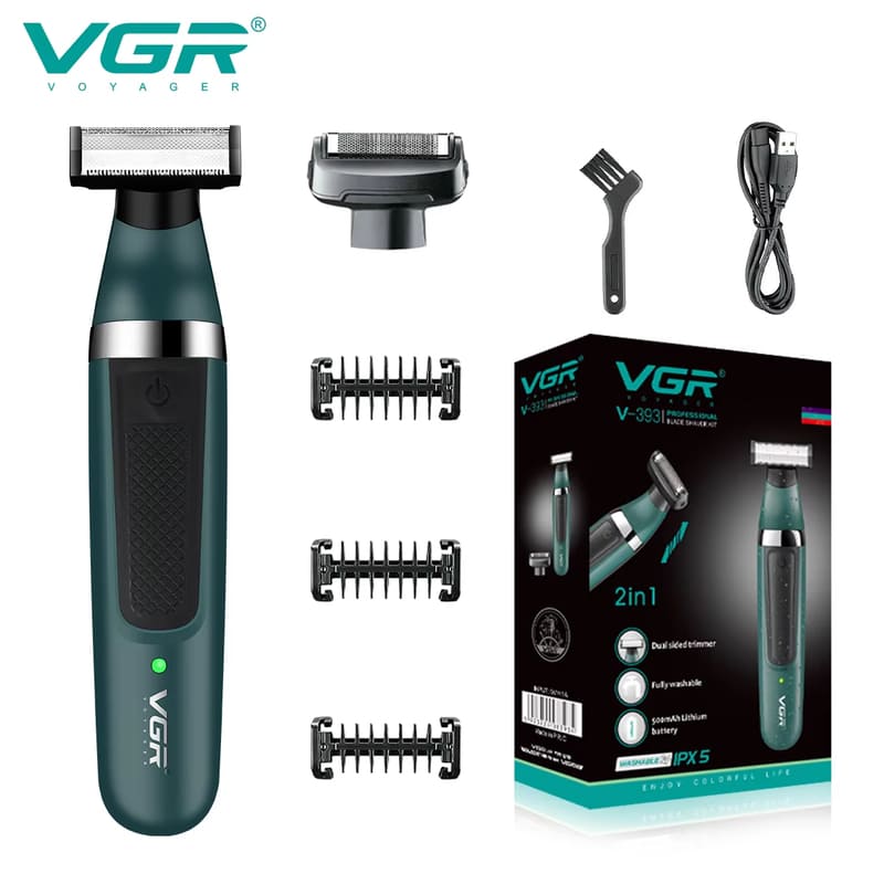 

2026 New VGR Electric Shaver Hair Trimmer Professional 2 in 1 Shaver Razor IPX5 Waterproof Beard Trimmer Household Hair Shaving for Men V-393 зелёный