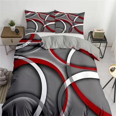 Set cu husă de pilotă 2/3 buc, (1 Husă de plapumă + 1/2 Față de pernă, Fără umplutură) Set de lenjerie de pat 3D cu dungi gri și arc Imprimeu cu efecte vizuale Moale
