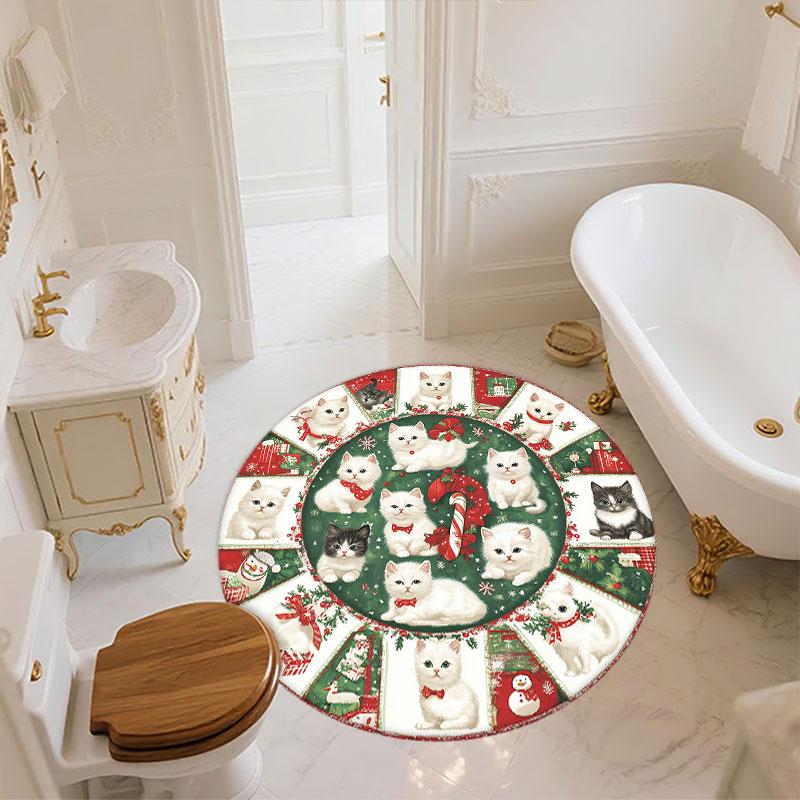 Christmas Kitten Pattern Round rug,Carpet Rug for Living Room Bedroom Playroom ,Non-slip Floor Mat,Holiday Gifts and Birthday Gifts.