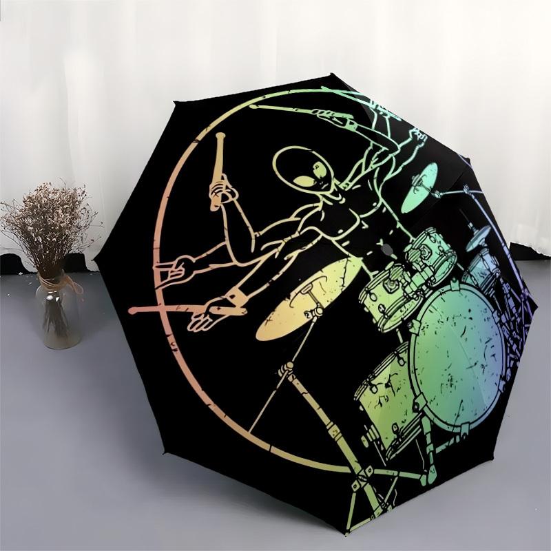 1pc Alien Drummer Art Print Umbrella with Plastic Handle,Suitable for All Seasons Home Travel Outdoor UmbrellaDD545