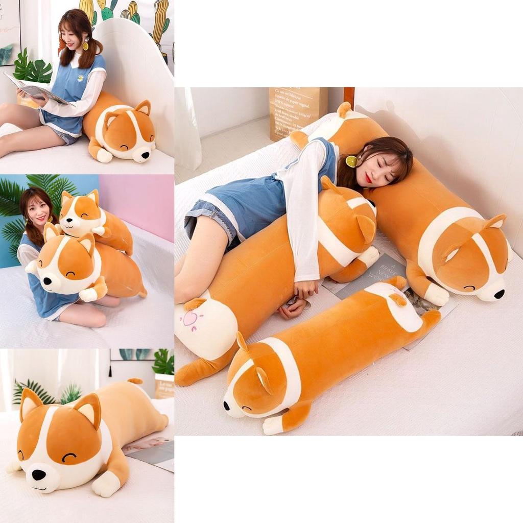 Eco-friendly Short Plush Corgi Pillow 24/31/41/47in Soft Stuffed Doll For Xmas Birthday Gift