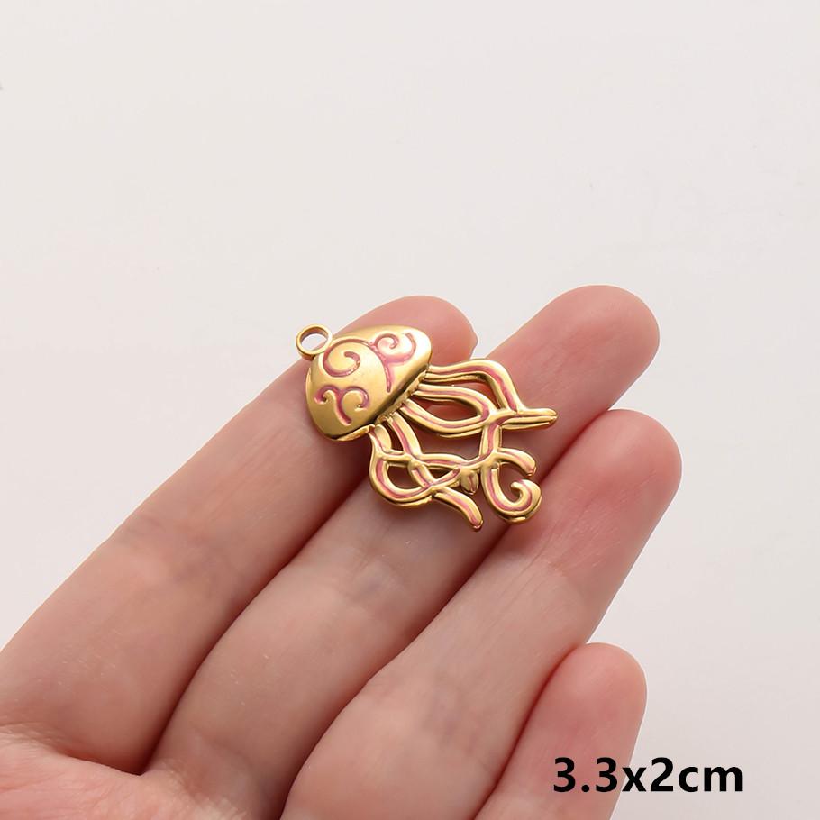 2pcs Marine Animals Pink/Hot Pink Enamel Charm Shell Jellyfish Starfish Conch Stainless Steel Pendant Charms For Jewelry Making
