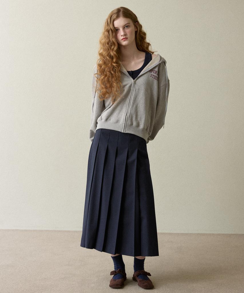Opeundoeoseutyudio Medium Long Pleated Skirt Navy