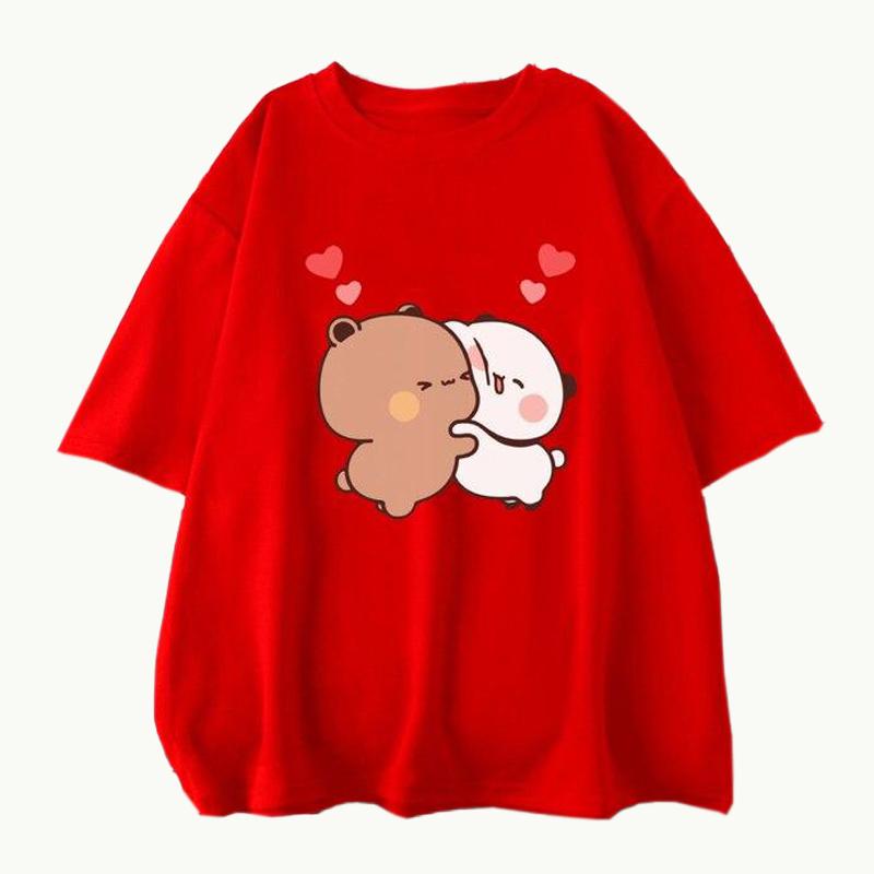 Women Panda Bear Cartoon T Shirt Cute Tshirts Cotton Short Sleeve Girls Print Tees O-Neck Kawaii Tops Casual