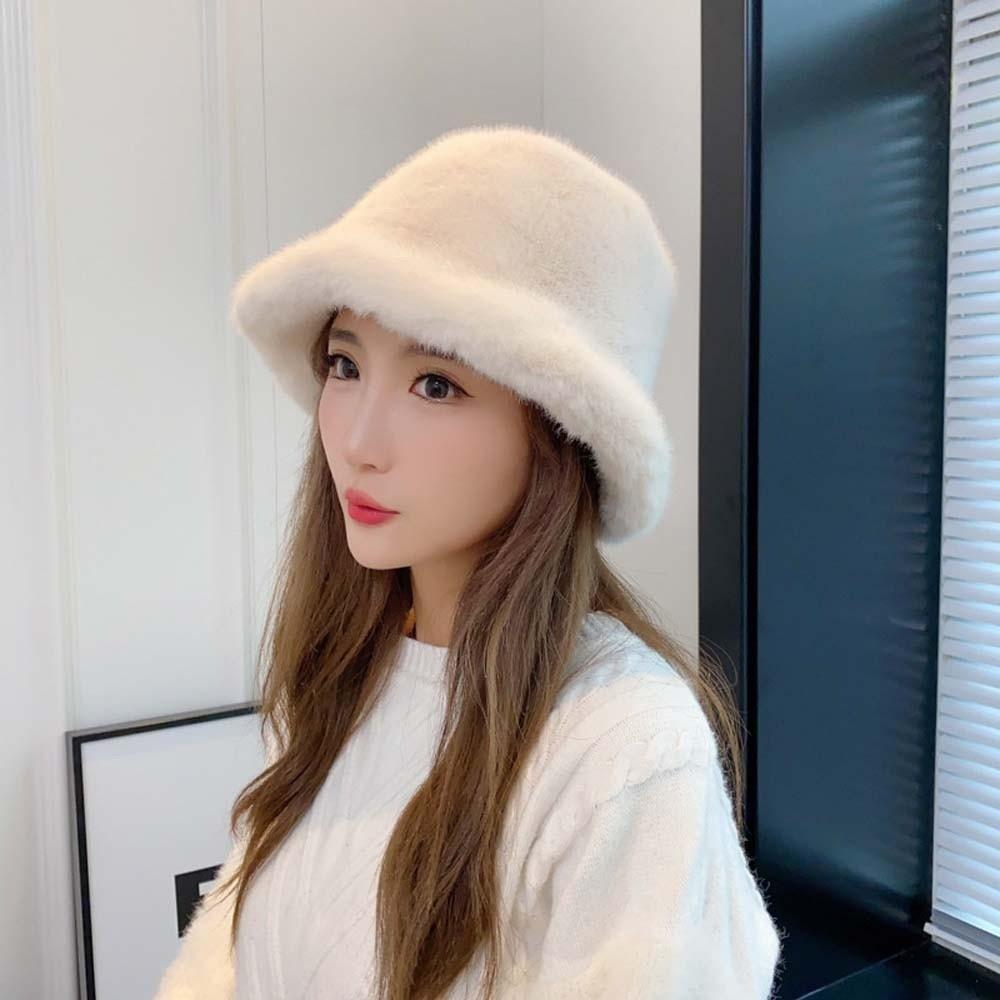 Temperament Plush Basin Cap Warmer Anti-cold Bucket Hat Plush Winter Fisherman Hat  Cycling