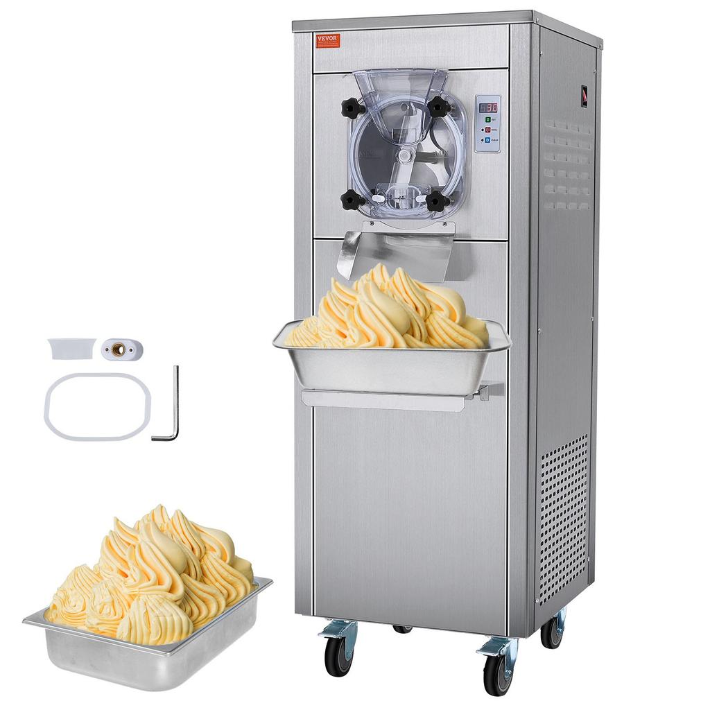 VEVOR Commercial Ice Cream Machine, 18 L/H Yield, 1600W Single Flavor Hard Serve Ice Cream Maker with Wheels, 6L Stainless Steel Cylinder