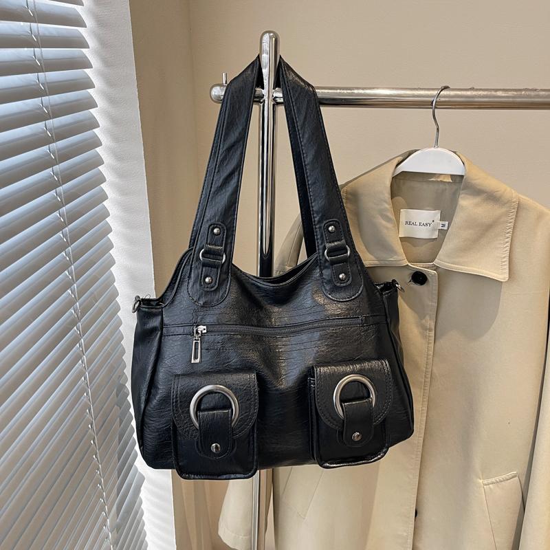 Myk skinn tote bag dame retro multifunksjonell skulderveske håndveske