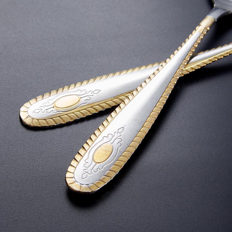 Stainless Steel Feather Pattern Spoon & Fork Set for Western Food