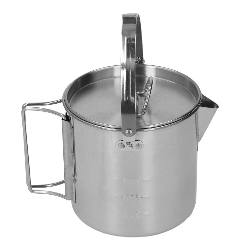 1,2L Edelstahl Campingkessel Tragbare Teekanne Kaffeekanne Outdoor Kochgeschirr zum Wandern Camping