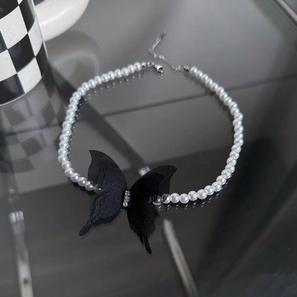 Butterfly Pearl Necklace, Short and Unique Collarbone Chain Collar, Simple and Elegant Necklace