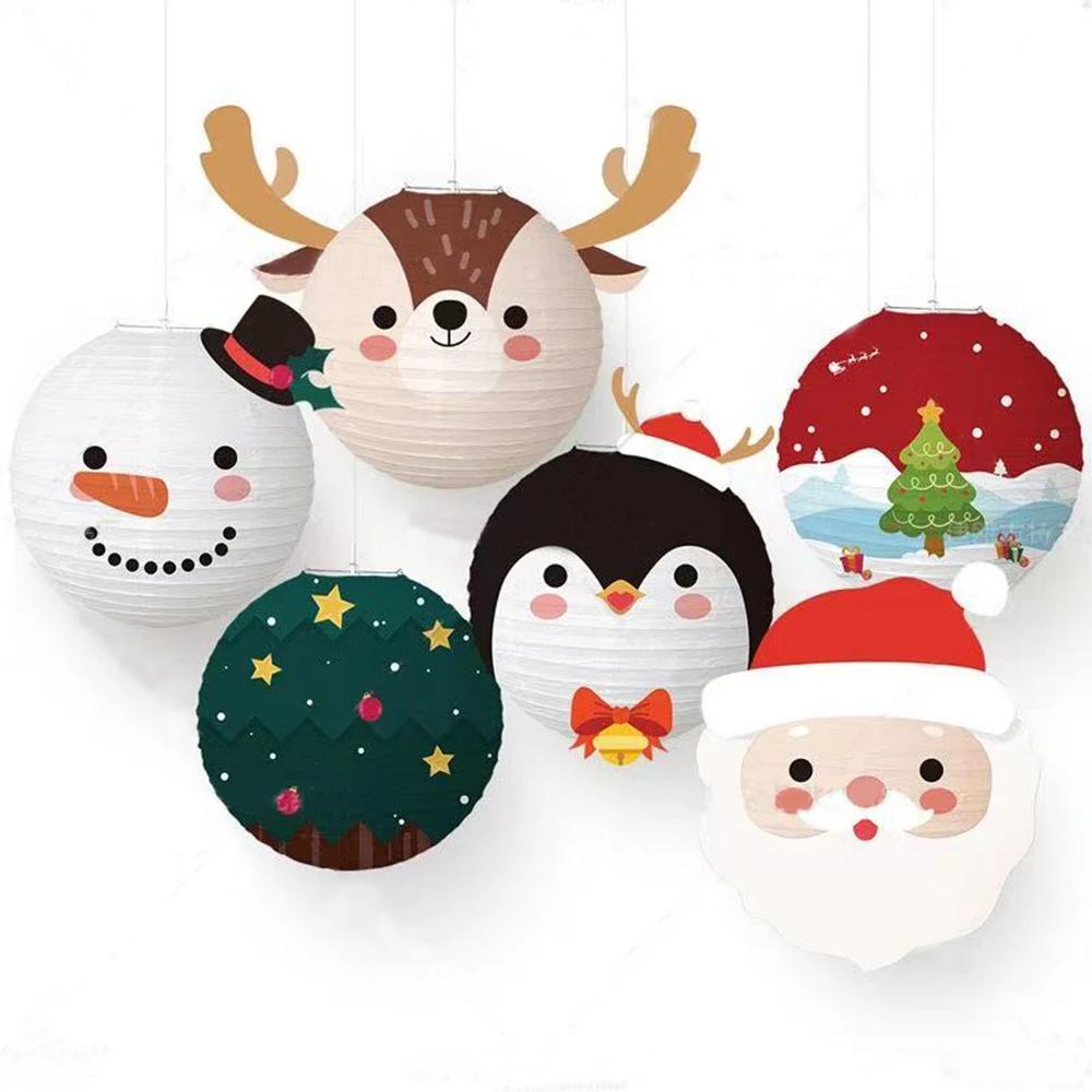 Runtow 6 Pcs Christmas Paper Lantern DIY Home Christmas Party Decoration Cute Santa Claus Snowman Ornaments 2025 New Year Gift