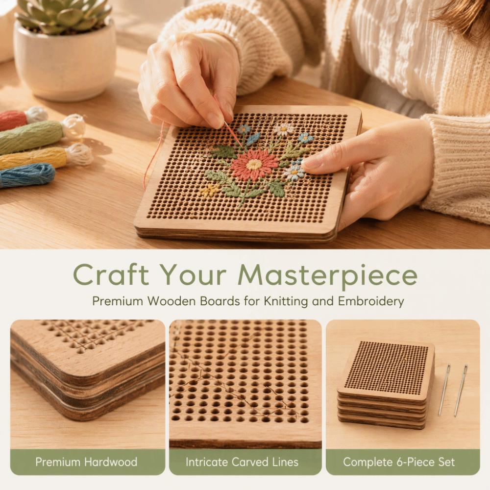 4pcs Hollow Design Needlepoint Board Set Wooden Embroidery Stitch Board For Crafters