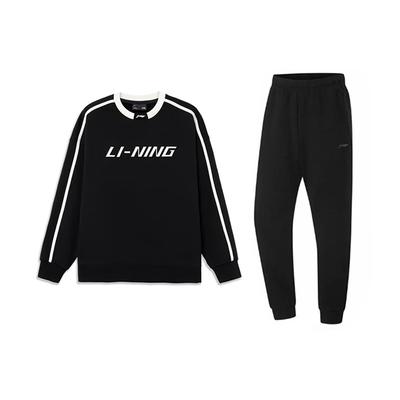 Li Ning Logo de Letra Estampado Tendência Retrô Solto Versátil Gola Redonda Manga Longa Pulôver Moletom Conjunto Esportivo Casual Unissex sweatshirt AWDU941-1+AKL73-4